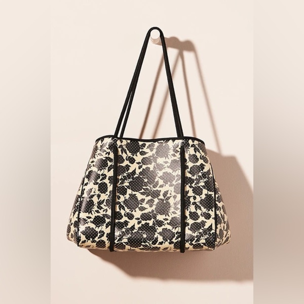 NWT By Anthropologie Hazel Large Neoprene Tote Bag One‎ Size Black Floral